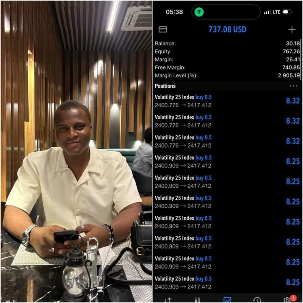 Trader Ph at a table with MetaTrader 5 screen
